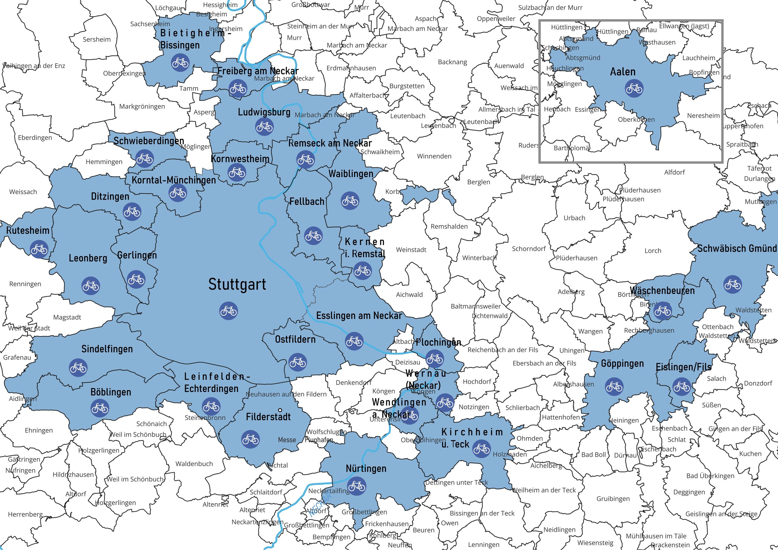 RegioRadStuttgart Gebiet im Stadtplan Stuttgart